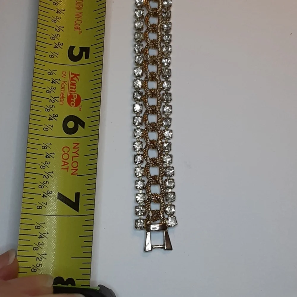 Vintage Mid Century Silver & Gold Tone Bracelet with Rhinestones